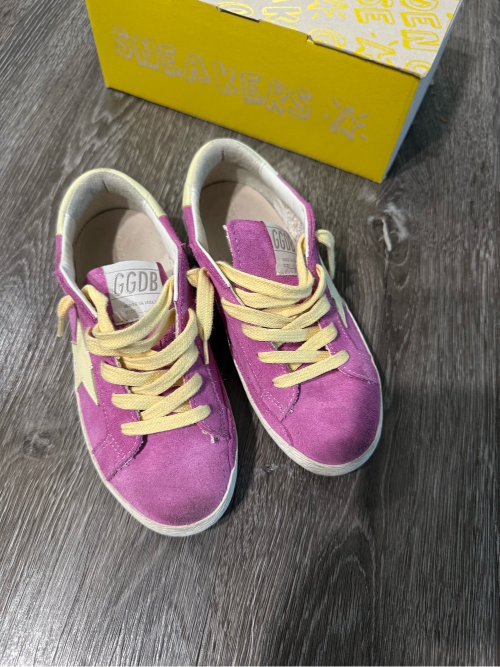 Golden Goose Kids Purple Suede Sneakers with Yellow Laces